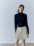 FUSSED Serene Blue 14g Intarsia Colorblock Stripe High Neck Women&