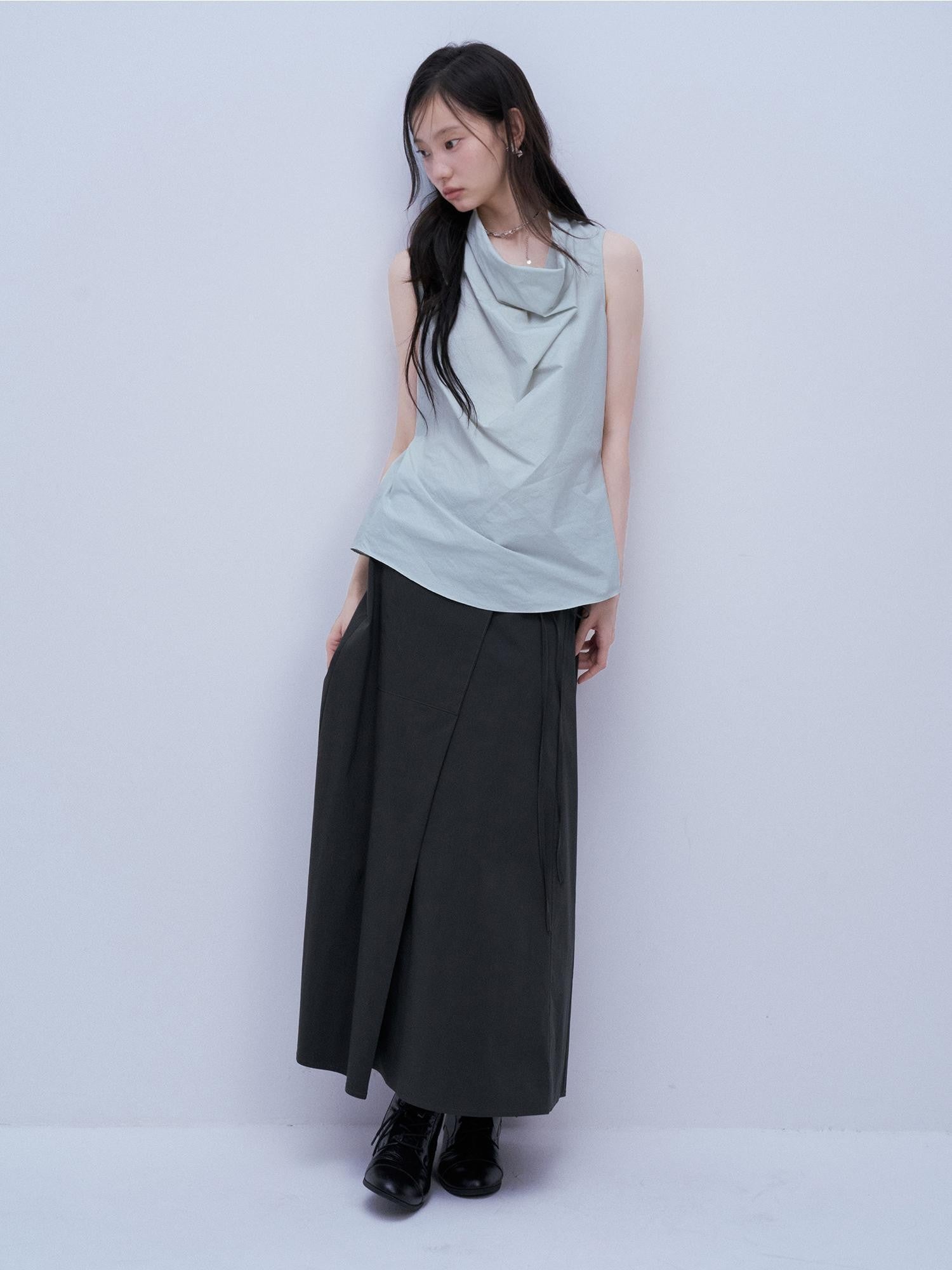 FUSSED Serene Blue Paper Crinkle Texture Layered Patchwork Women&