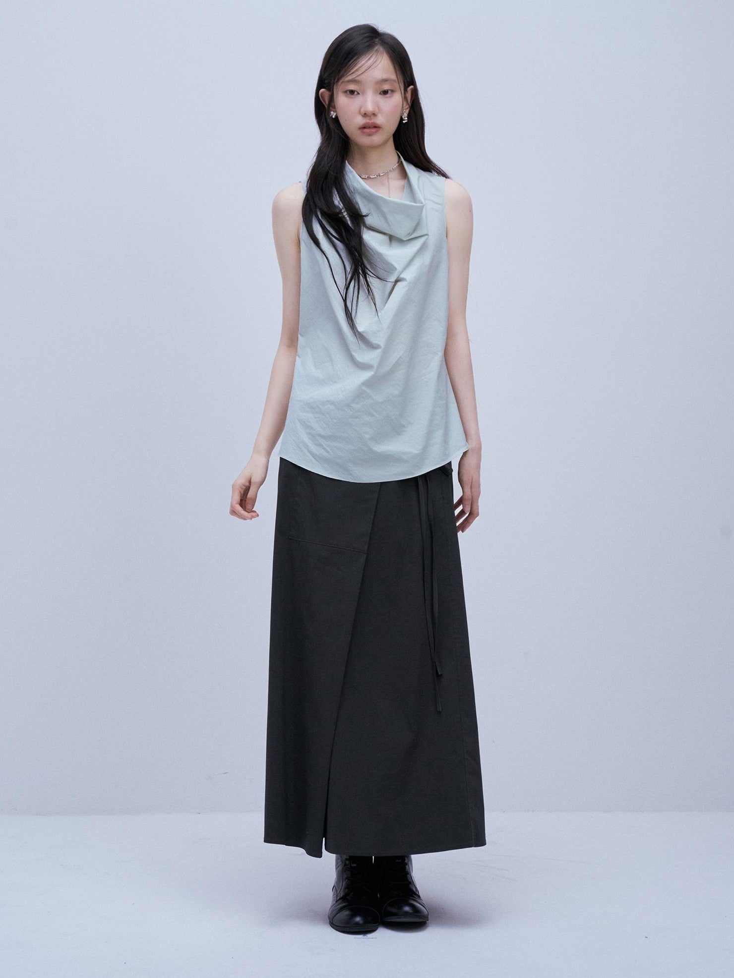 FUSSED Serene Blue Paper Crinkle Texture Layered Patchwork Women&