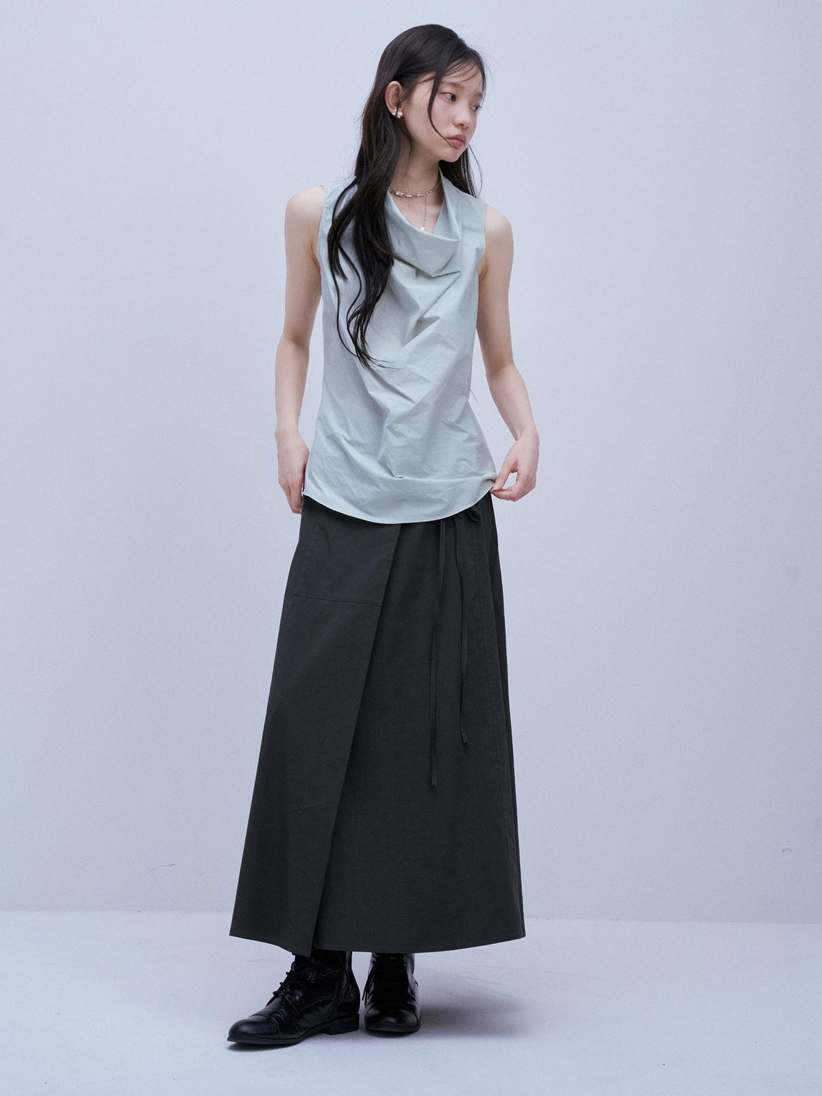 FUSSED Serene Blue Paper Crinkle Texture Layered Patchwork Women&