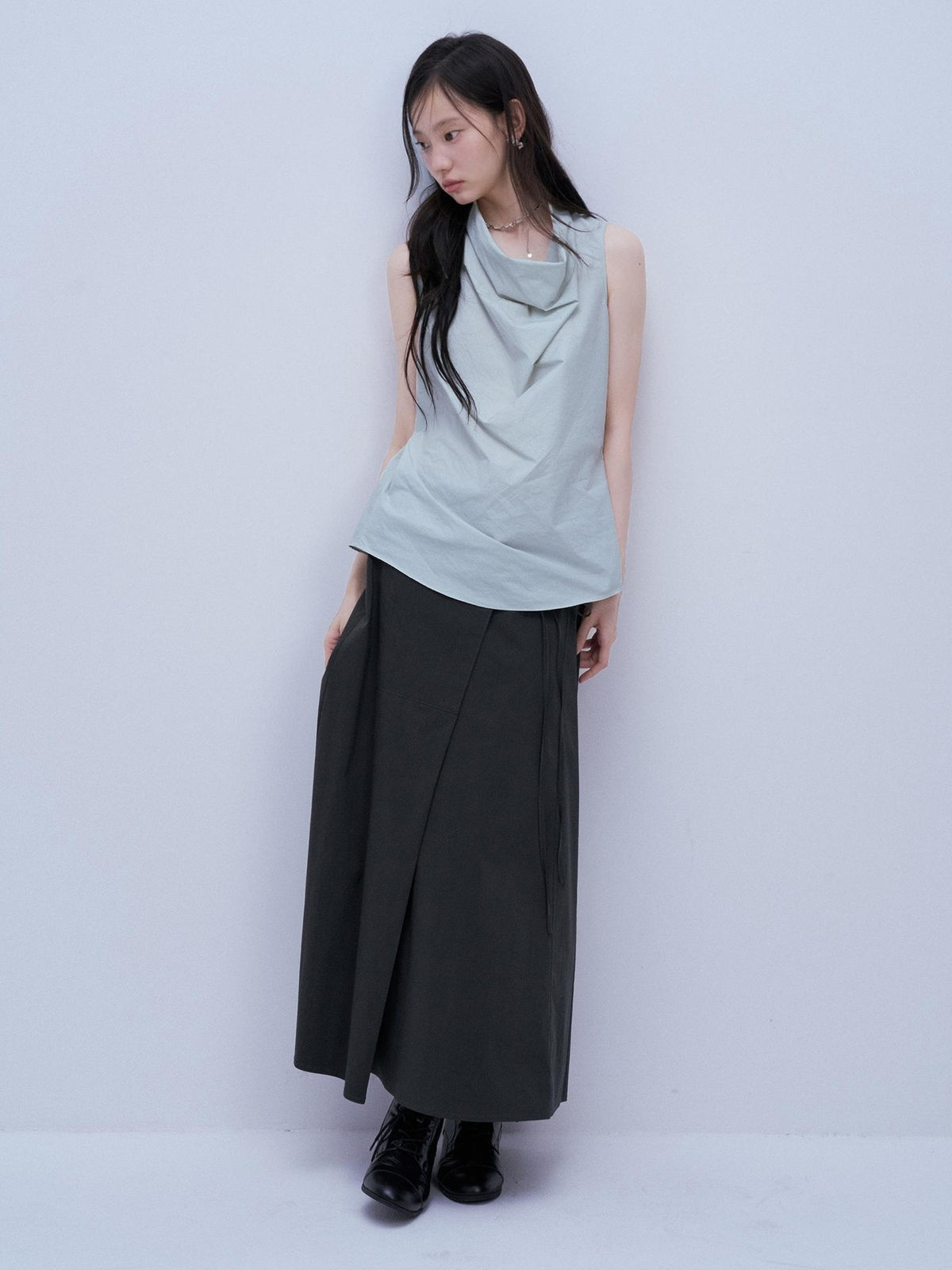 FUSSED Serene Blue Paper Crinkle Texture Layered Patchwork Women&