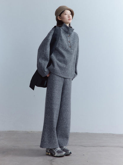 FUSSED Smoky Gray Double Layer Wool Plush Relaxed Fit Women&