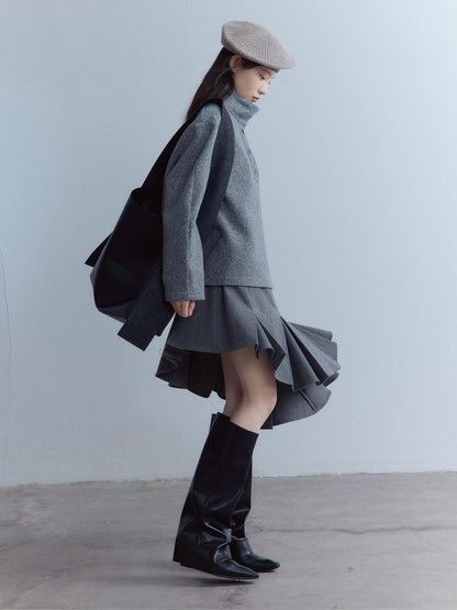 FUSSED Smoky Gray Double Layer Wool Plush Relaxed Fit Women&