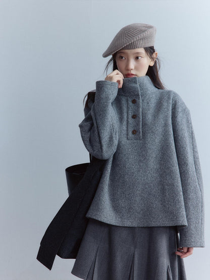 FUSSED Smoky Gray Double Layer Wool Plush Relaxed Fit Women&