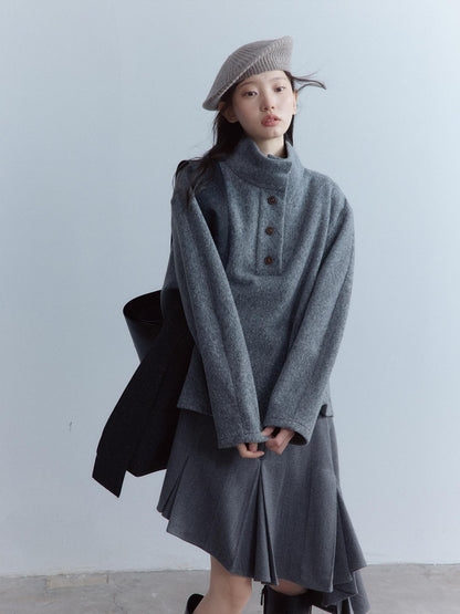 FUSSED Smoky Gray Double Layer Wool Plush Relaxed Fit Women&
