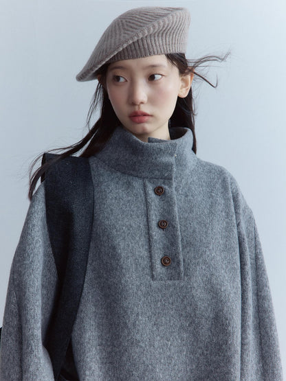 FUSSED Smoky Gray Double Layer Wool Plush Relaxed Fit Women&