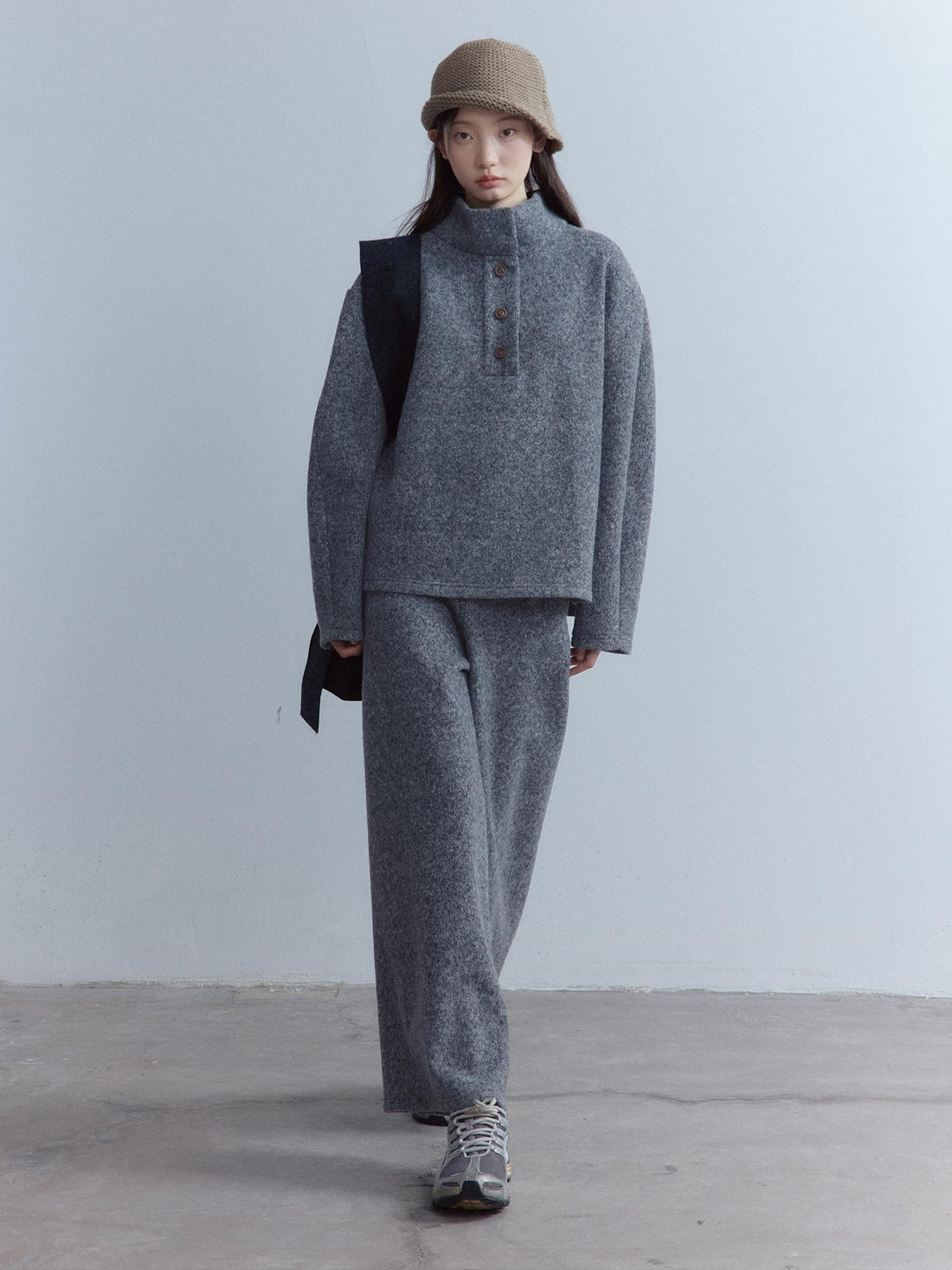 FUSSED Smoky Gray Double Layer Wool Plush Relaxed Fit Women&