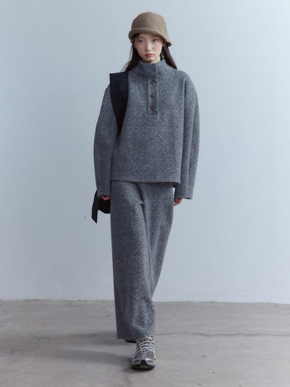 FUSSED Smoky Gray Double Layer Wool Plush Relaxed Fit Women&