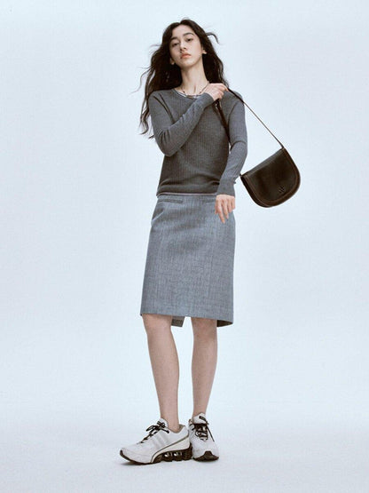 FUSSED Snow Grey Water Ripple Tailored Suit A Line Women&