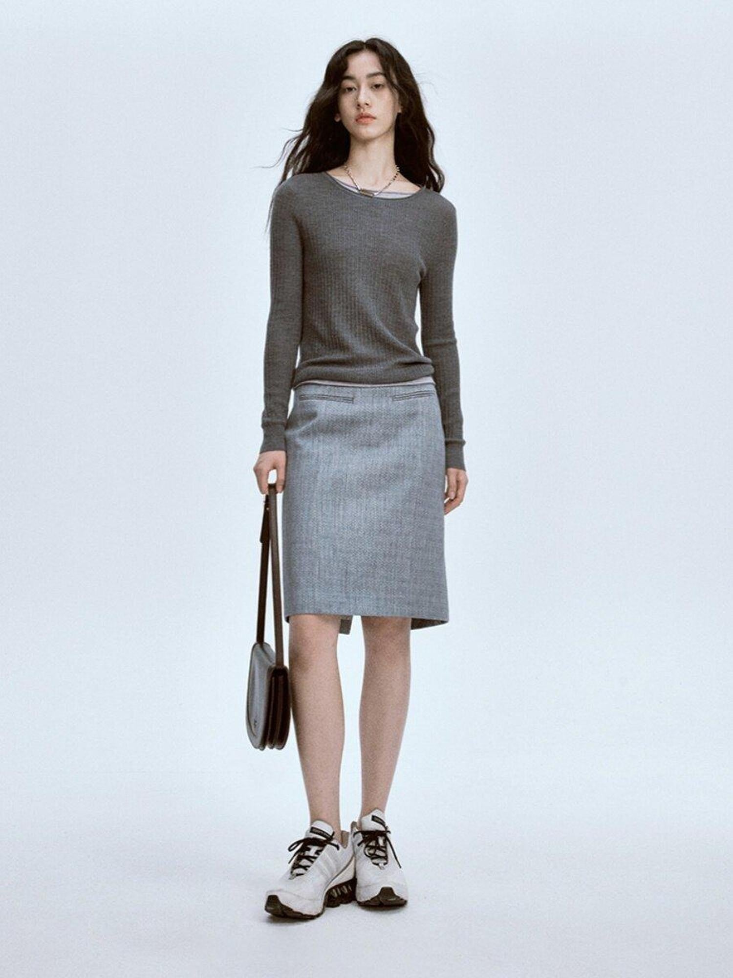 FUSSED Snow Grey Water Ripple Tailored Suit A Line Women&