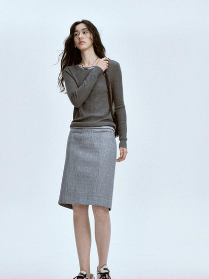 FUSSED Snow Grey Water Ripple Tailored Suit A Line Women&