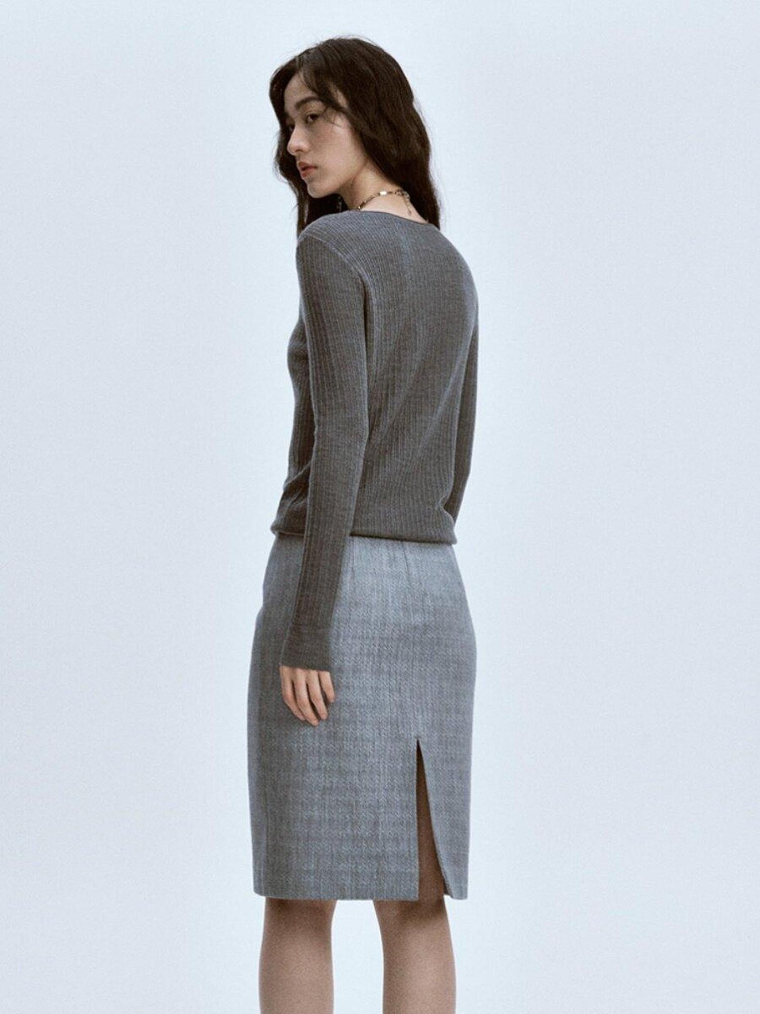FUSSED Snow Grey Water Ripple Tailored Suit A Line Women&
