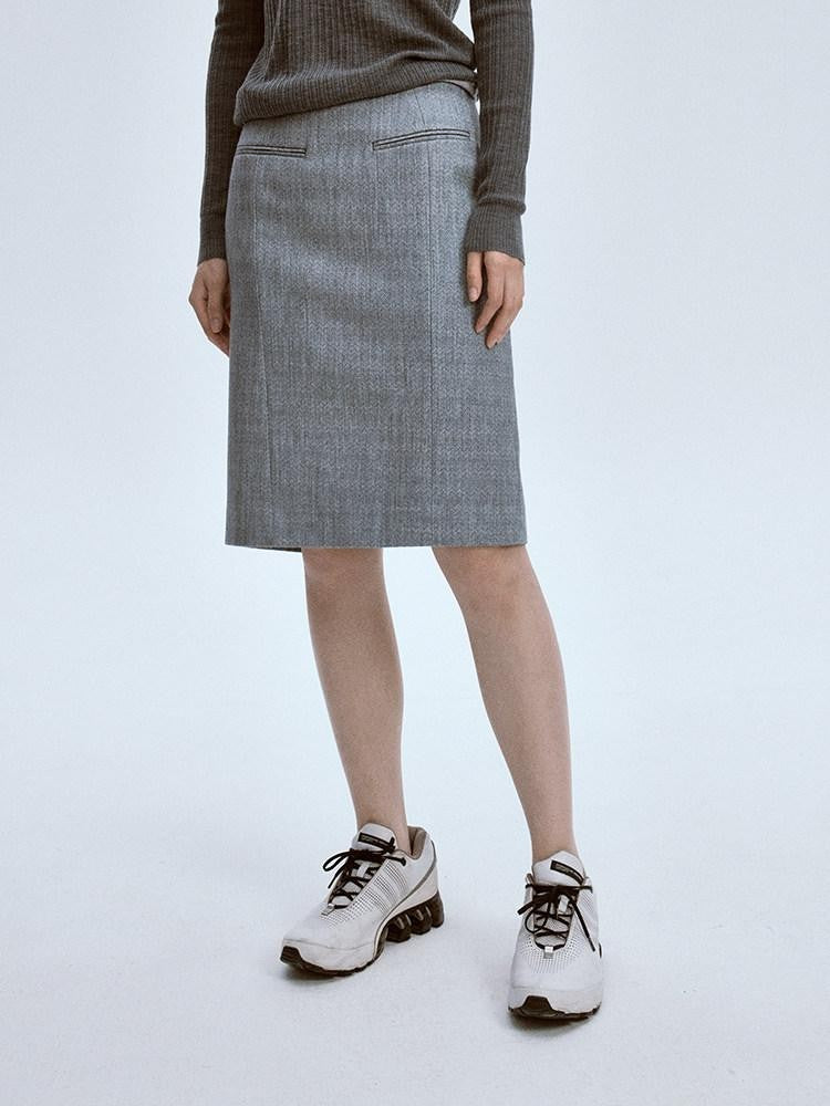 FUSSED Snow Grey Water Ripple Tailored Suit A Line Women&