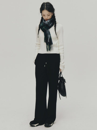 FUSSED Soft Casual Air Knit Trousers Stretchy Waist Pure Black