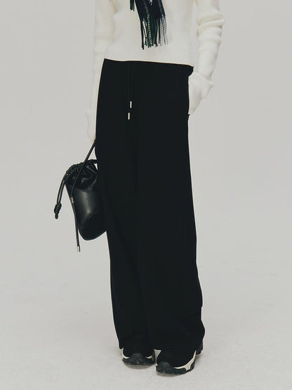 FUSSED Soft Casual Air Knit Trousers Stretchy Waist Pure Black