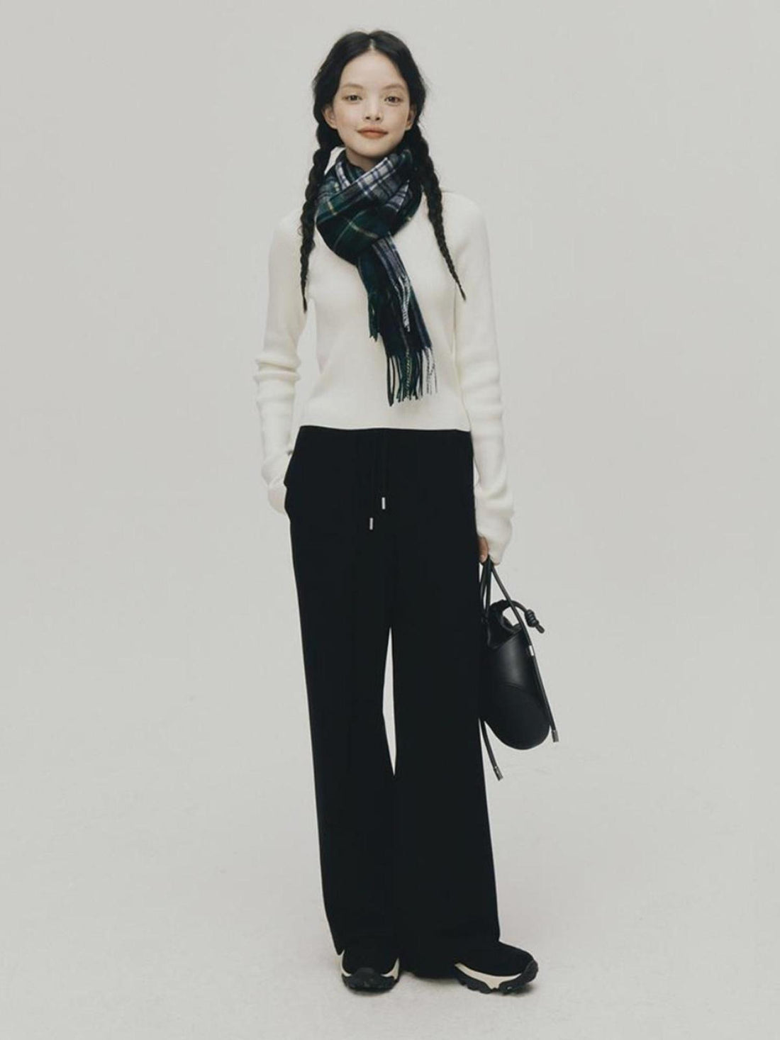 FUSSED Soft Casual Air Knit Trousers Stretchy Waist Pure Black