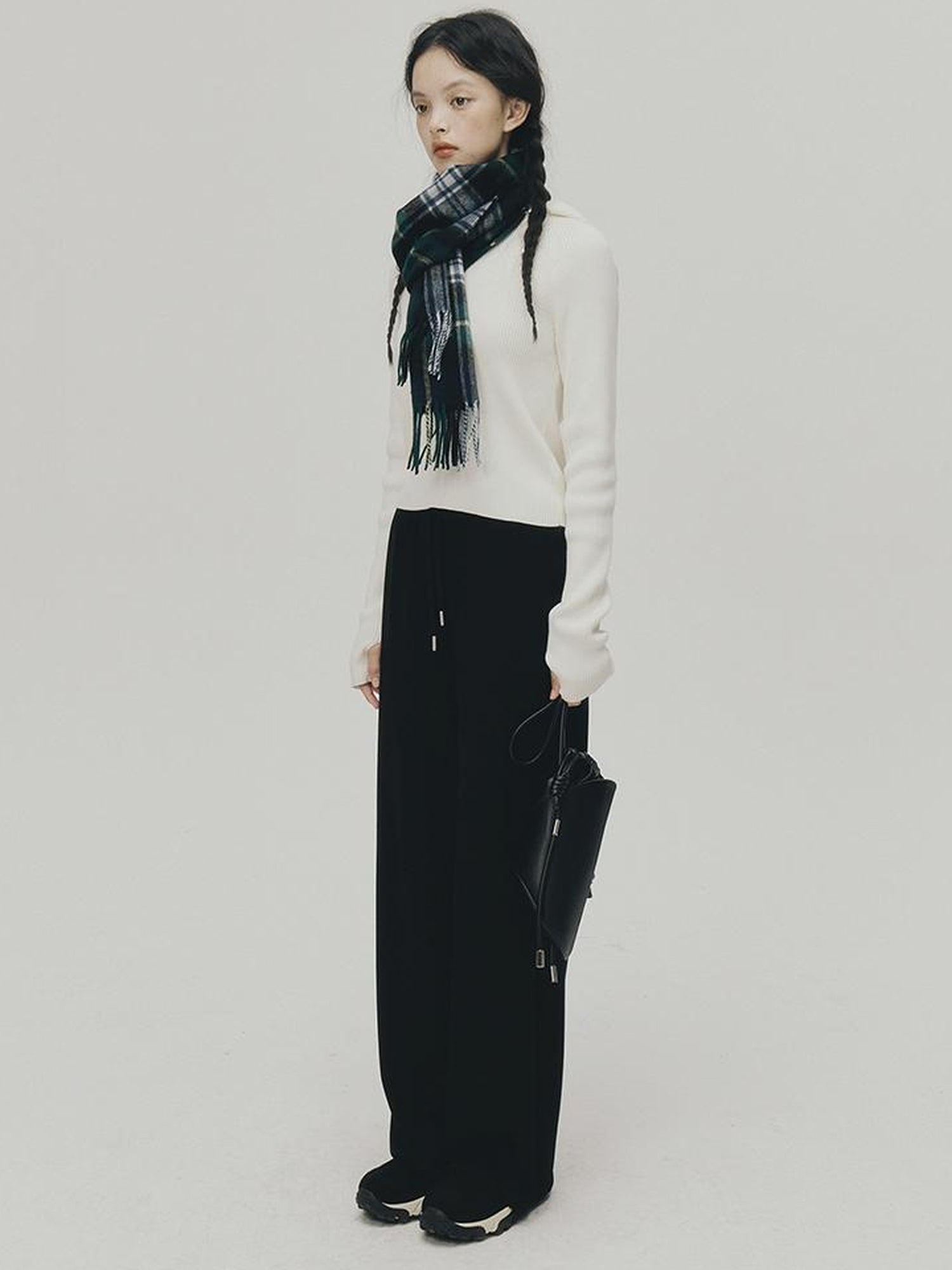 FUSSED Soft Casual Air Knit Trousers Stretchy Waist Pure Black