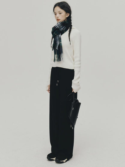 FUSSED Soft Casual Air Knit Trousers Stretchy Waist Pure Black
