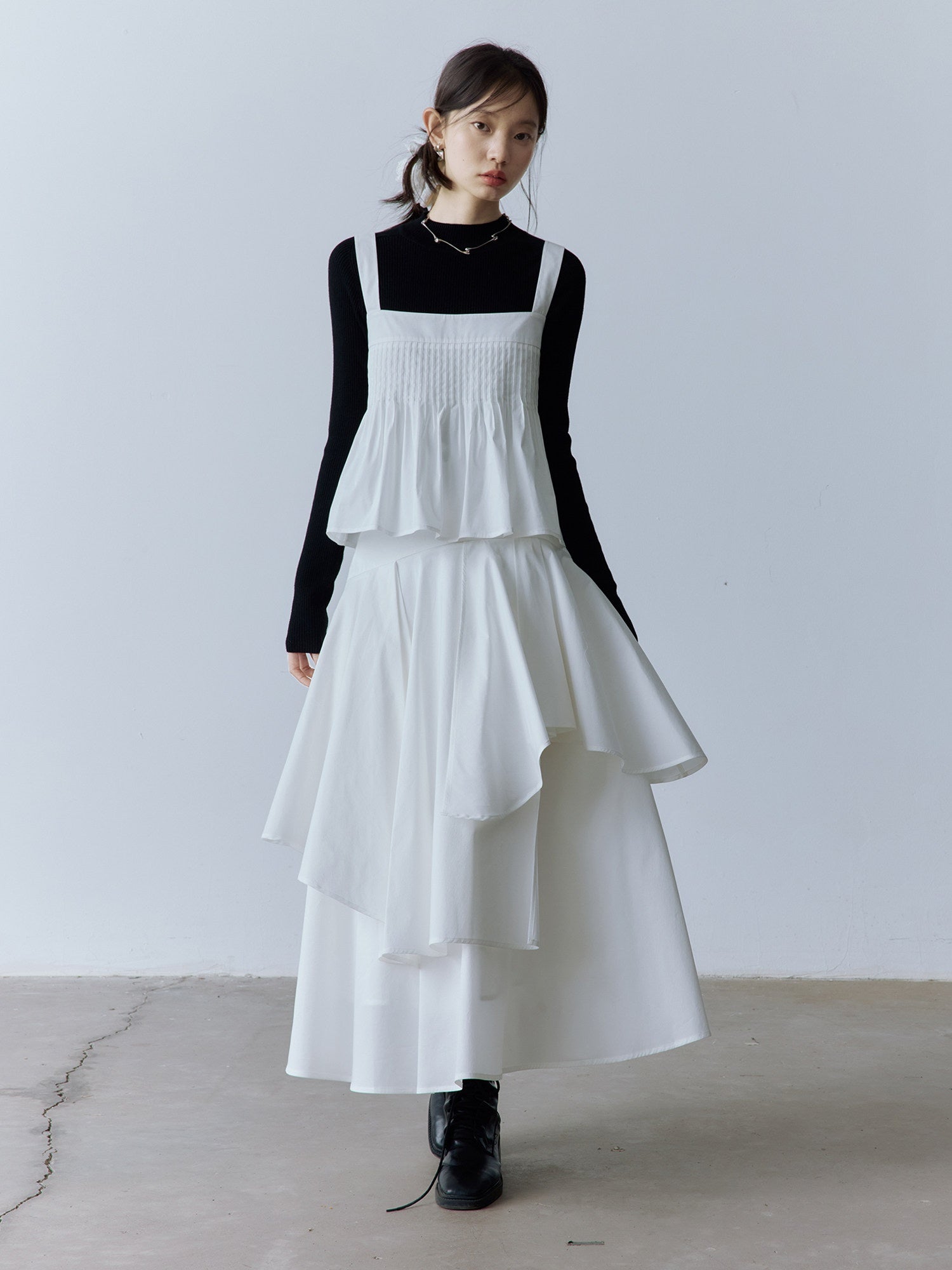 FUSSED_Soft_Cotton_High_Waist_Minimalist_Asymmetric_A_Line_City_Commuter_Maxi_Skirt_MISSTT