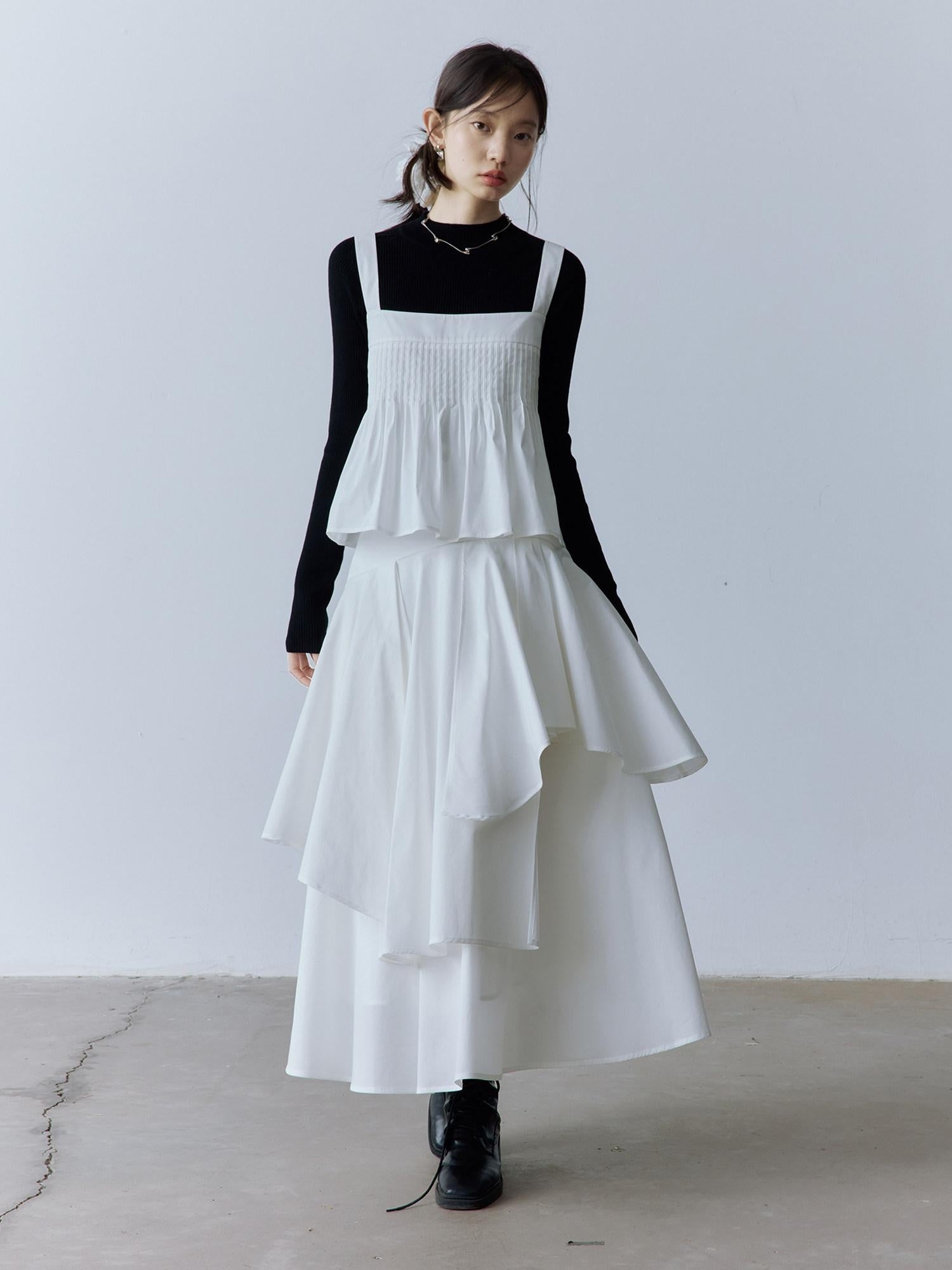 FUSSED Soft Cotton High Waist Minimalist Asymmetric A Line City Commuter Maxi Skirt