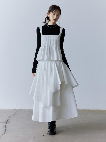 FUSSED Soft Cotton High Waist Minimalist Asymmetric A Line City Commuter Maxi Skirt