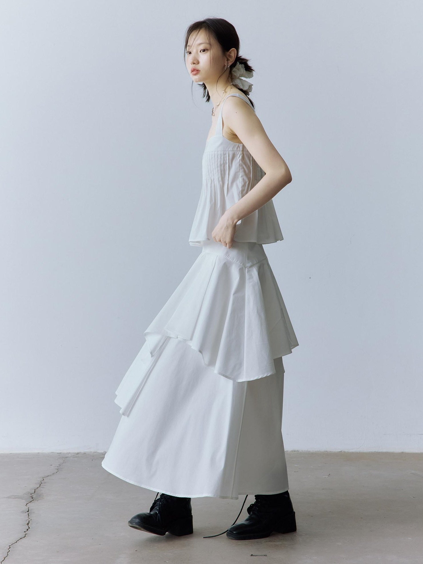 FUSSED Soft Cotton High Waist Minimalist Asymmetric A Line City Commuter Maxi Skirt