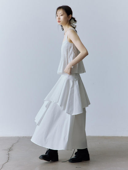 FUSSED Soft Cotton High Waist Minimalist Asymmetric A Line City Commuter Maxi Skirt