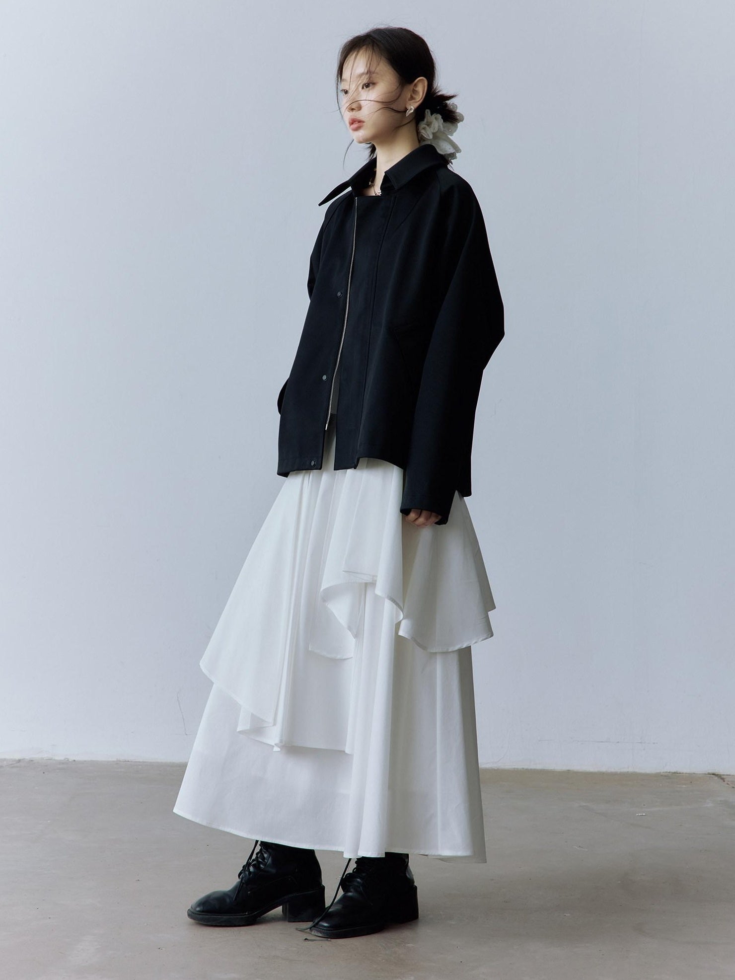 FUSSED Soft Cotton High Waist Minimalist Asymmetric A Line City Commuter Maxi Skirt