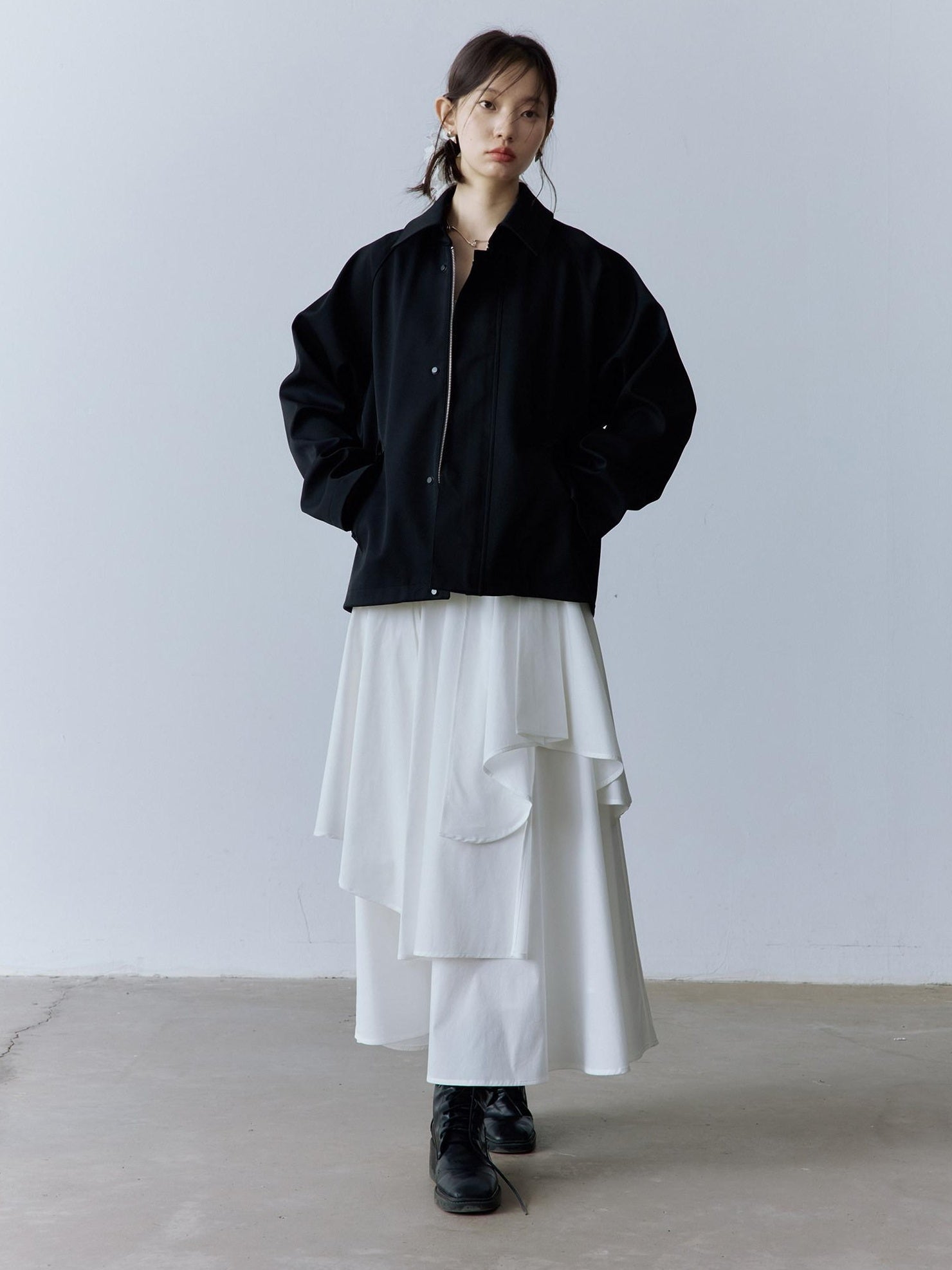 FUSSED Soft Cotton High Waist Minimalist Asymmetric A Line City Commuter Maxi Skirt