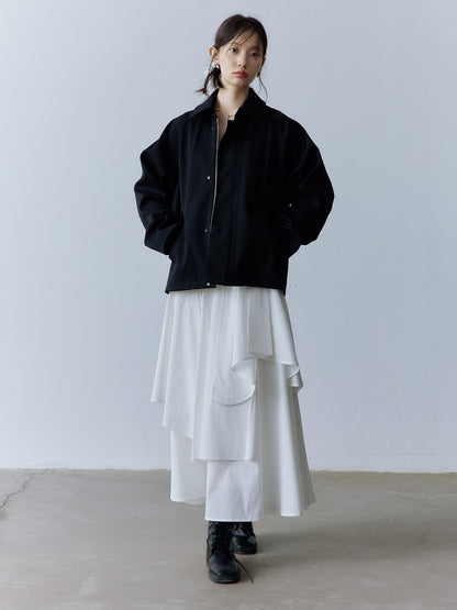 FUSSED Soft Cotton High Waist Minimalist Asymmetric A Line City Commuter Maxi Skirt