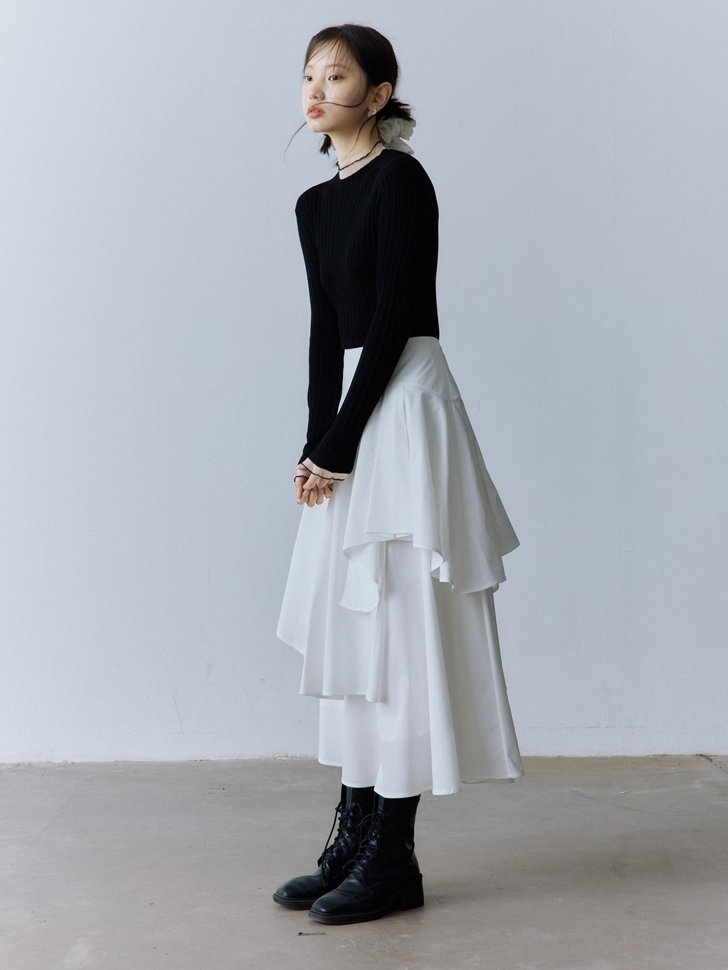 FUSSED Soft Cotton High Waist Minimalist Asymmetric A Line City Commuter Maxi Skirt