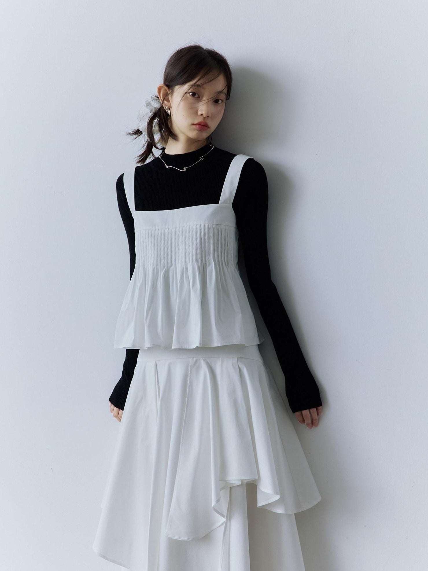FUSSED Soft Cotton High Waist Minimalist Asymmetric A Line City Commuter Maxi Skirt