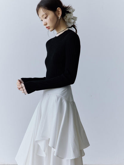 FUSSED Soft Cotton High Waist Minimalist Asymmetric A Line City Commuter Maxi Skirt
