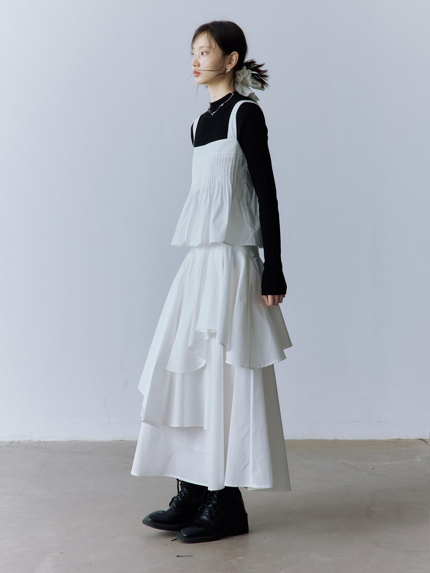 FUSSED Soft Cotton High Waist Minimalist Asymmetric A Line City Commuter Maxi Skirt