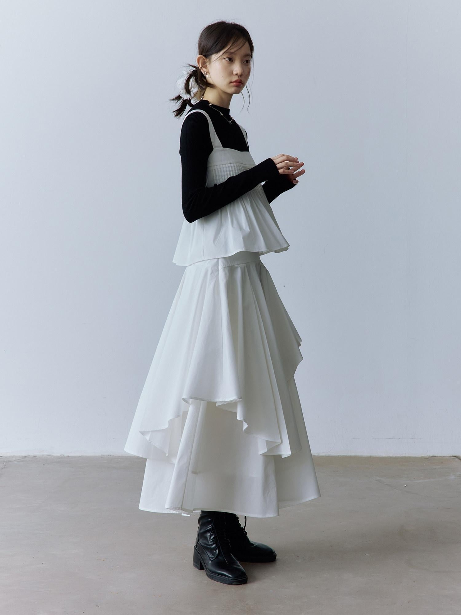 FUSSED Soft Cotton High Waist Minimalist Asymmetric A Line City Commuter Maxi Skirt