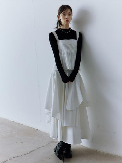 FUSSED Soft Cotton High Waist Minimalist Asymmetric A Line City Commuter Maxi Skirt