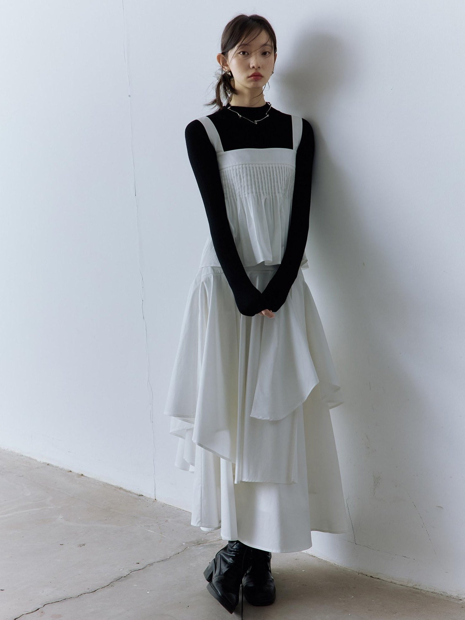 FUSSED Soft Cotton High Waist Minimalist Asymmetric A Line City Commuter Maxi Skirt
