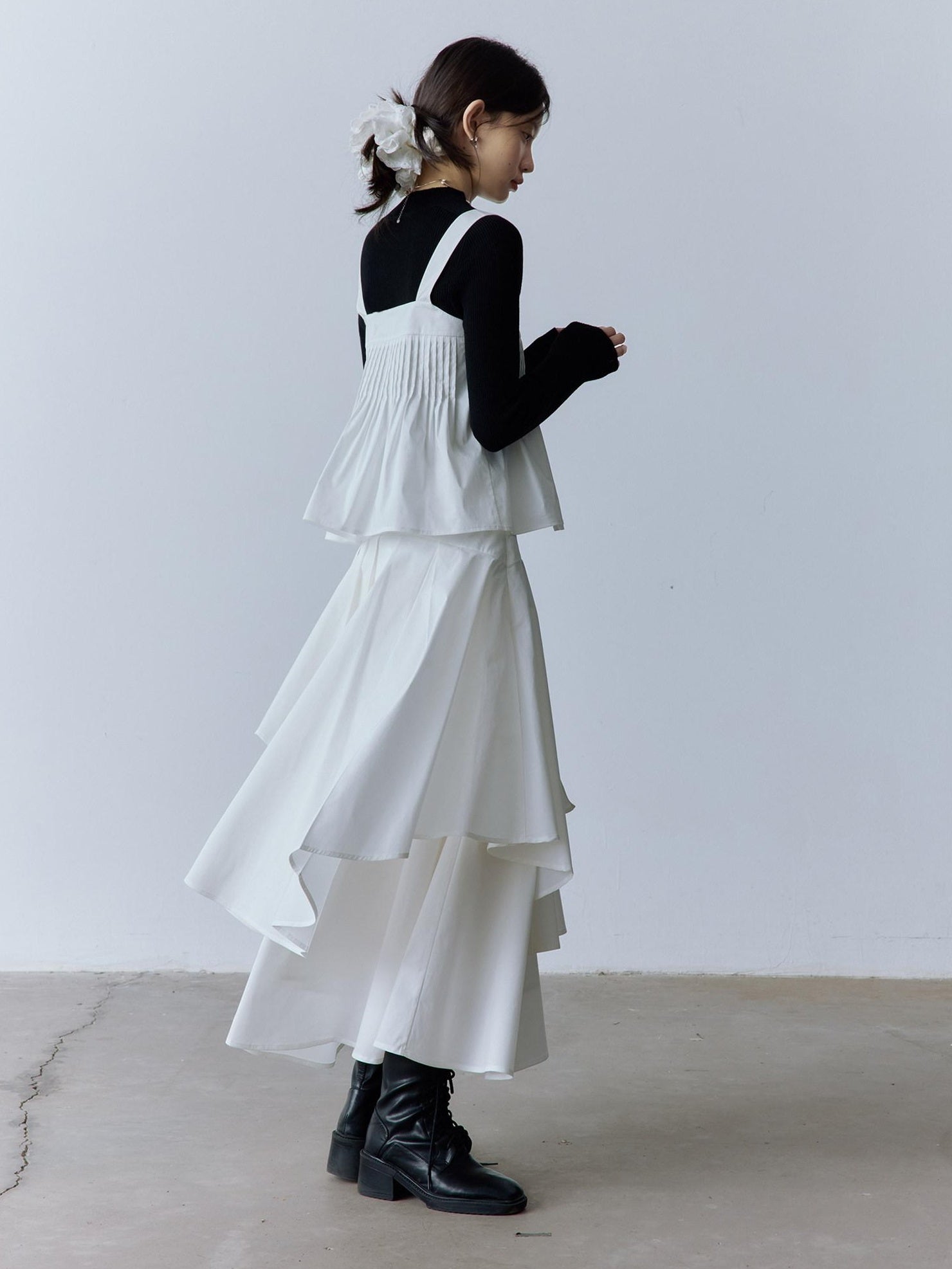 FUSSED Soft Cotton High Waist Minimalist Asymmetric A Line City Commuter Maxi Skirt