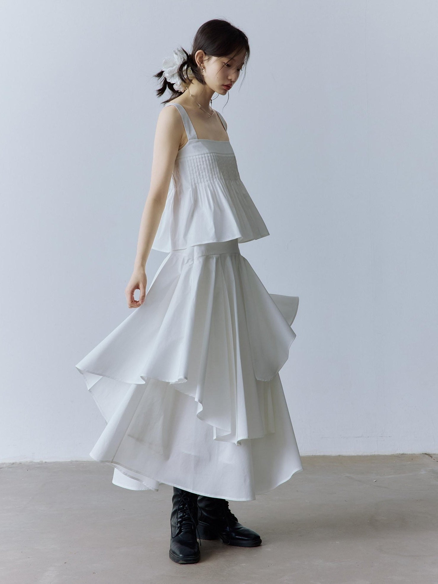 FUSSED Soft Cotton High Waist Minimalist Asymmetric A Line City Commuter Maxi Skirt