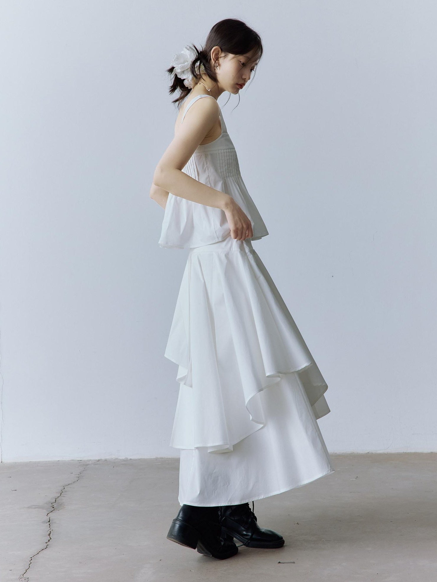 FUSSED Soft Cotton High Waist Minimalist Asymmetric A Line City Commuter Maxi Skirt