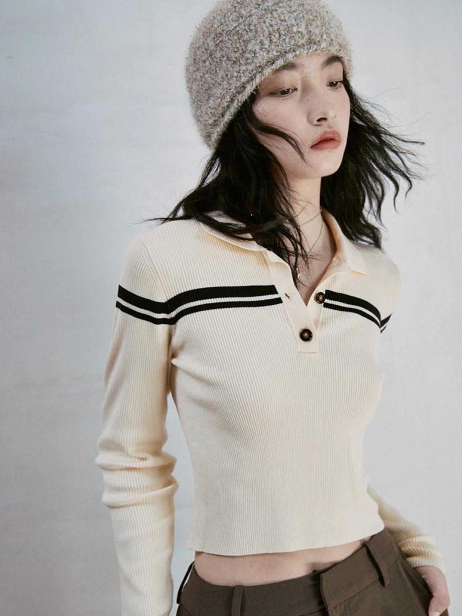 Soft Knit Beret With Mohair Wool Blend And Colorful Yarn Detail