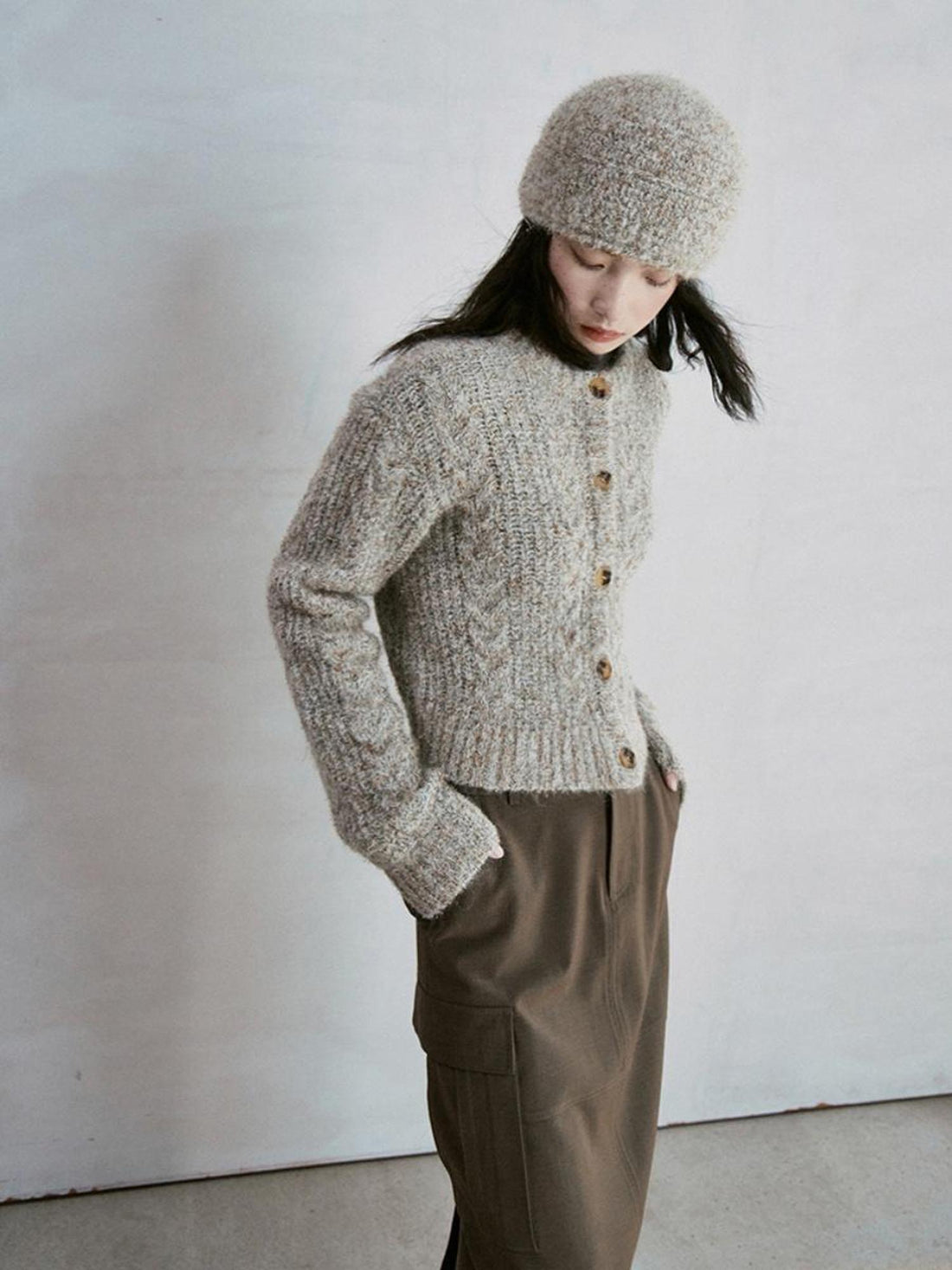 FUSSED Soft Knit Beret With Mohair Wool Blend And Colorful Yarn Detail