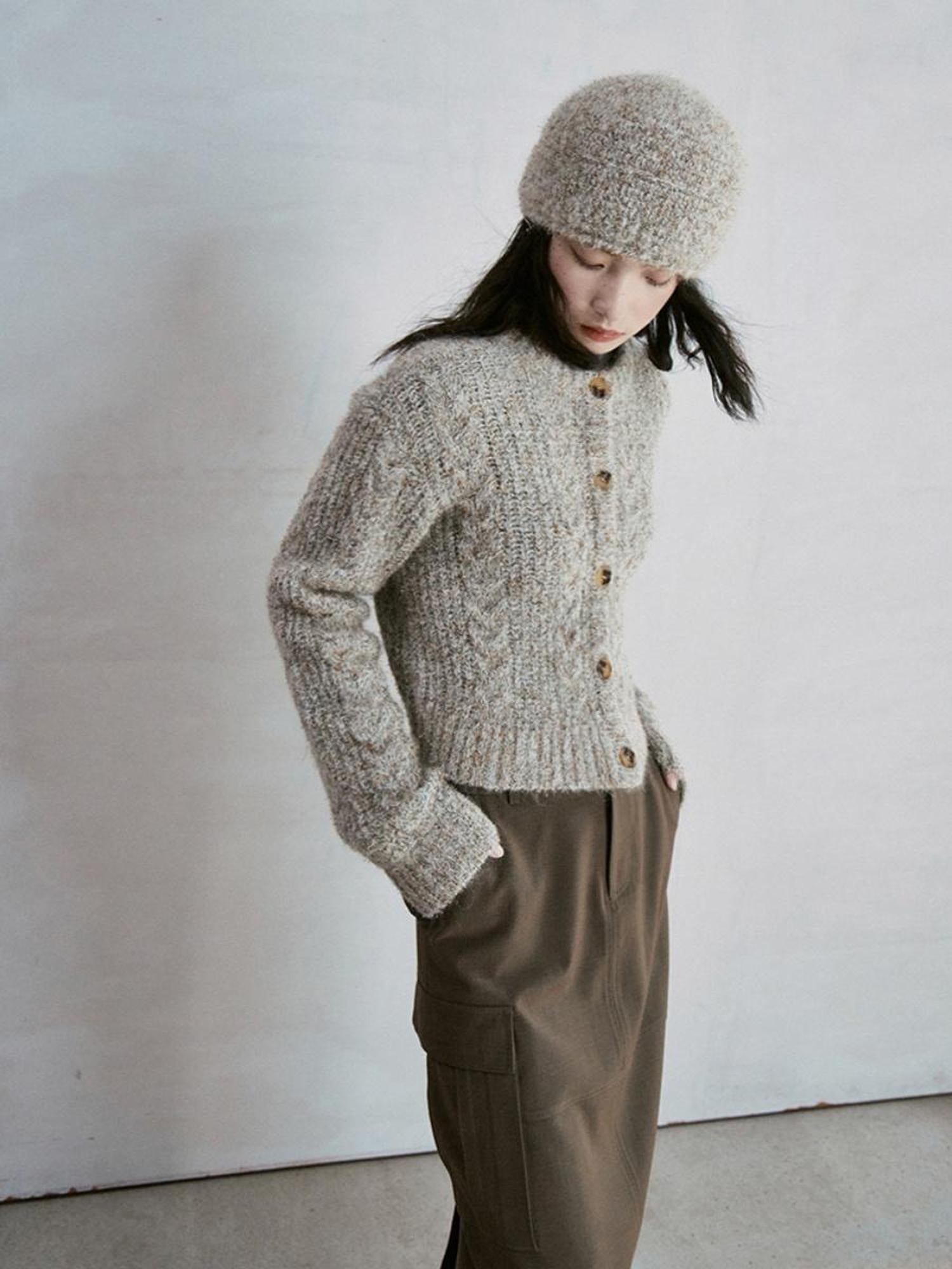 FUSSED Soft Knit Beret With Mohair Wool Blend And Colorful Yarn Detail