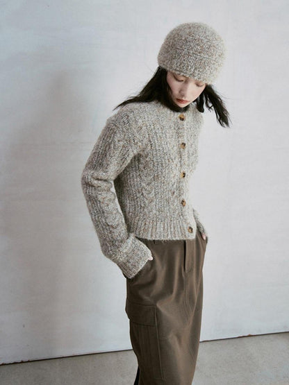 FUSSED Soft Knit Beret With Mohair Wool Blend And Colorful Yarn Detail