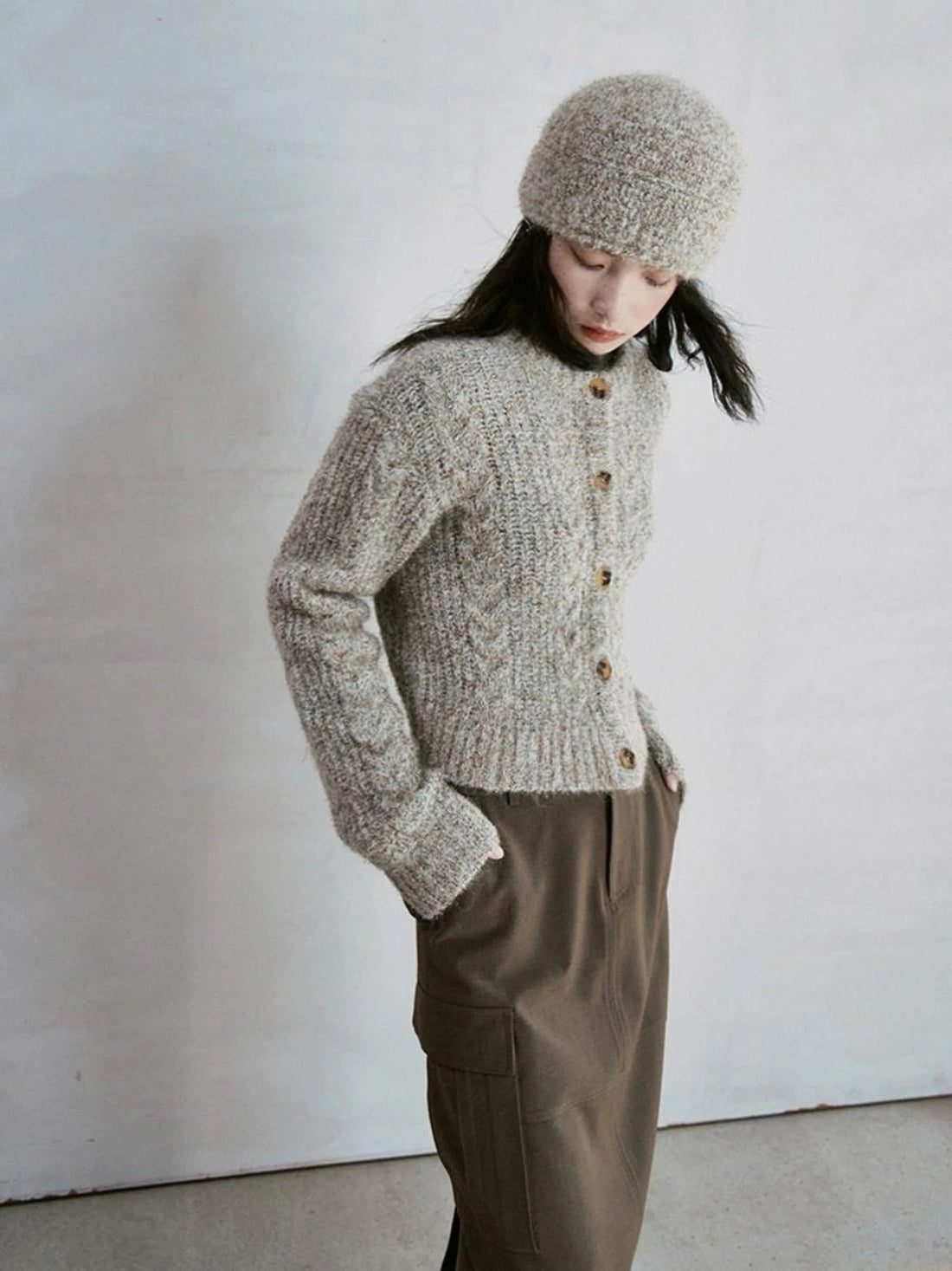 Soft Knit Beret With Mohair Wool Blend And Colorful Yarn Detail