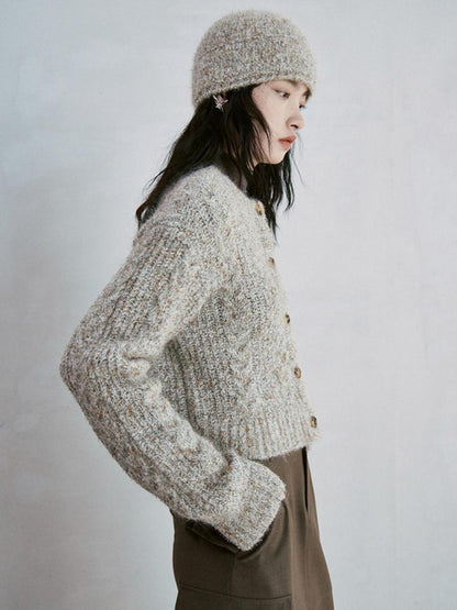 FUSSED Soft Knit Beret With Mohair Wool Blend And Colorful Yarn Detail
