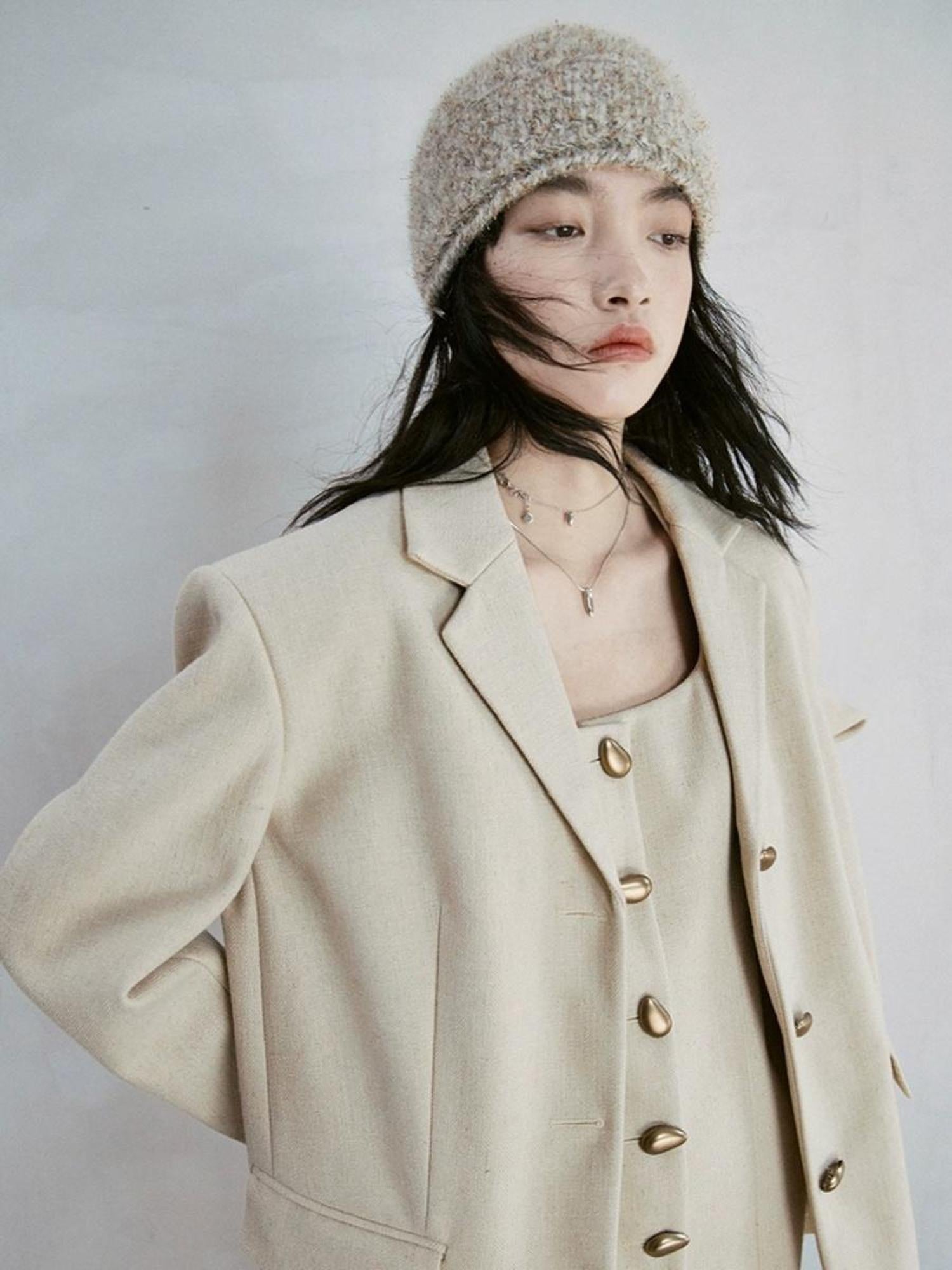 FUSSED Soft Knit Beret With Mohair Wool Blend And Colorful Yarn Detail