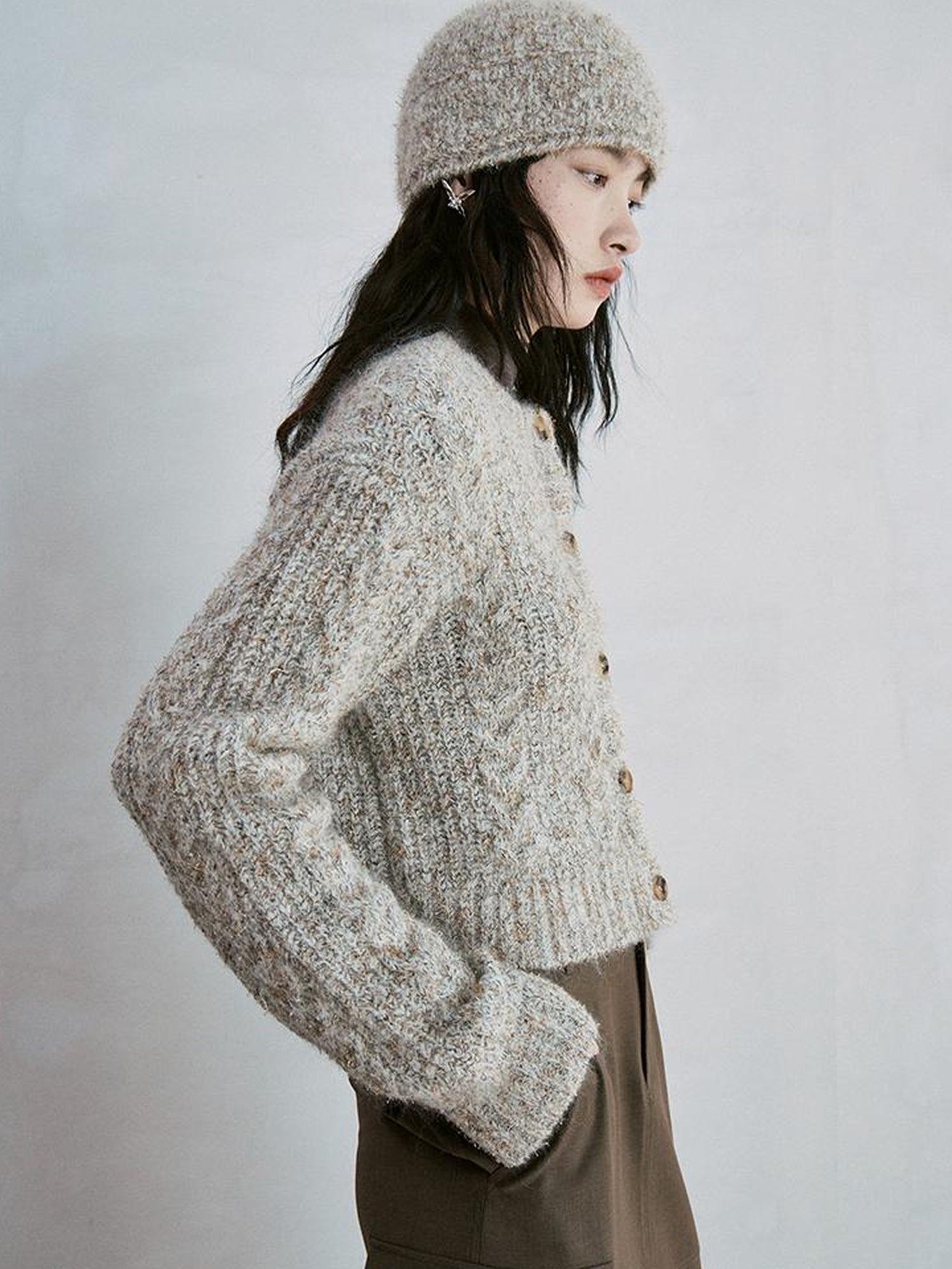 FUSSED Soft Knit Beret With Mohair Wool Blend And Colorful Yarn Detail