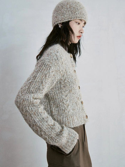 Soft Knit Beret With Mohair Wool Blend And Colorful Yarn Detail