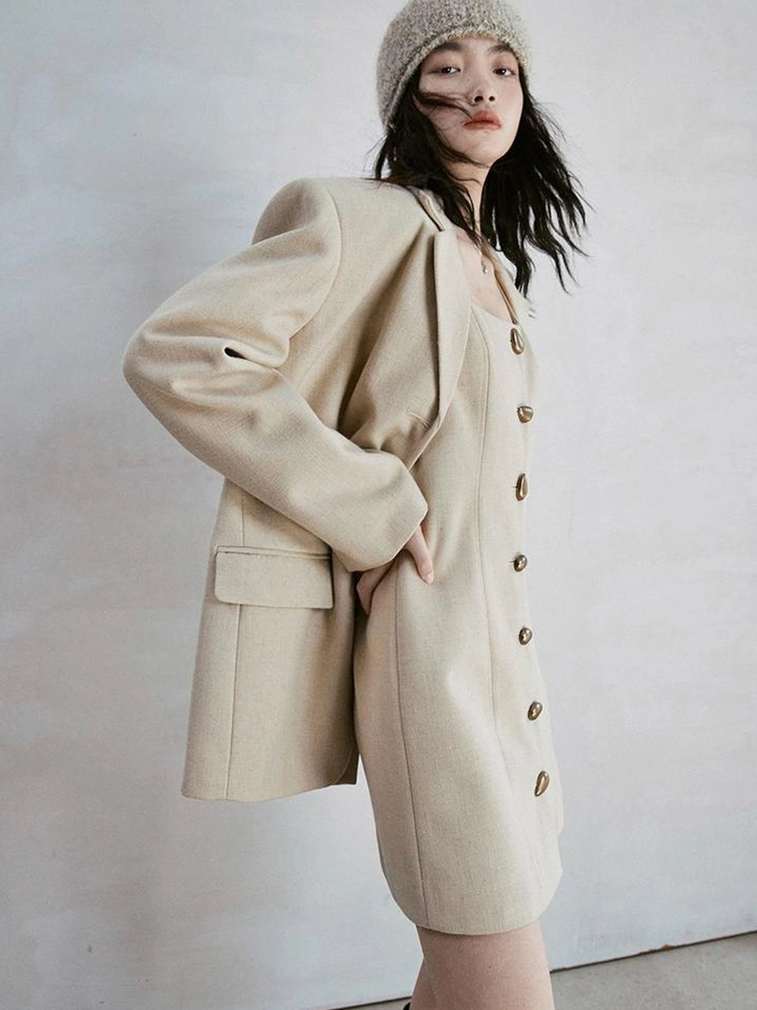 Soft Knit Beret With Mohair Wool Blend And Colorful Yarn Detail